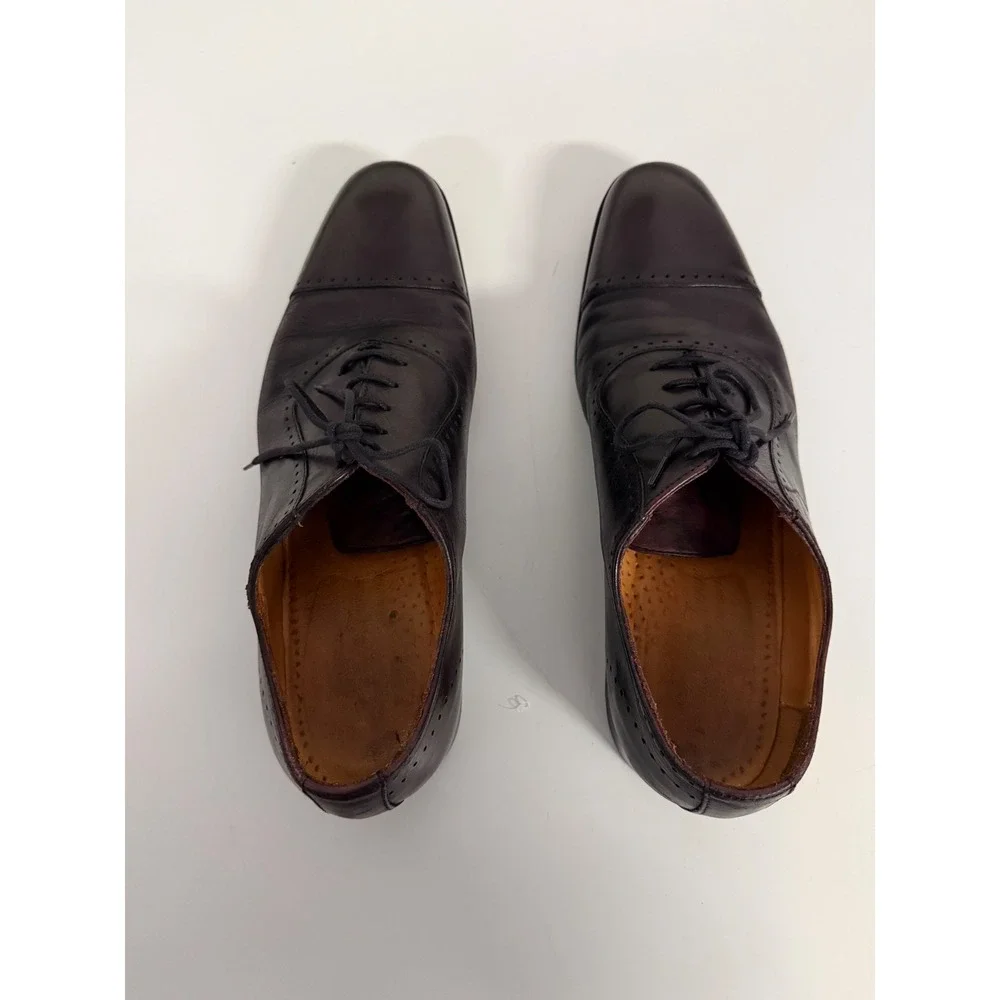 Saks Fith Avenue Italian Leather Cap Toe Oxfords Burgundy Dress Shoes Mens 8.5M